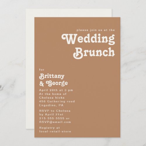 Retro Beach  Brown Wedding Brunch Invitation