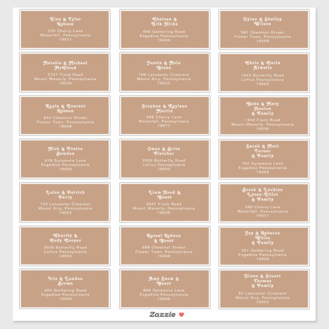 Retro Beach | Brown Wedding Guest Address Sticker (Sheet)