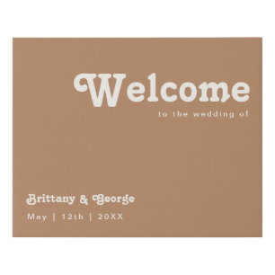 Retro Beach Brown Welcome Faux Canvas Print