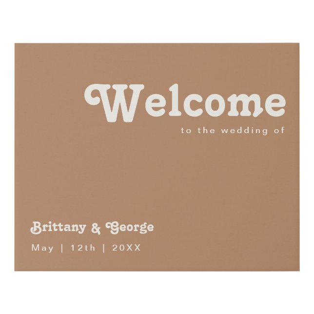 Retro Beach | Brown Welcome Faux Canvas Print (Front)