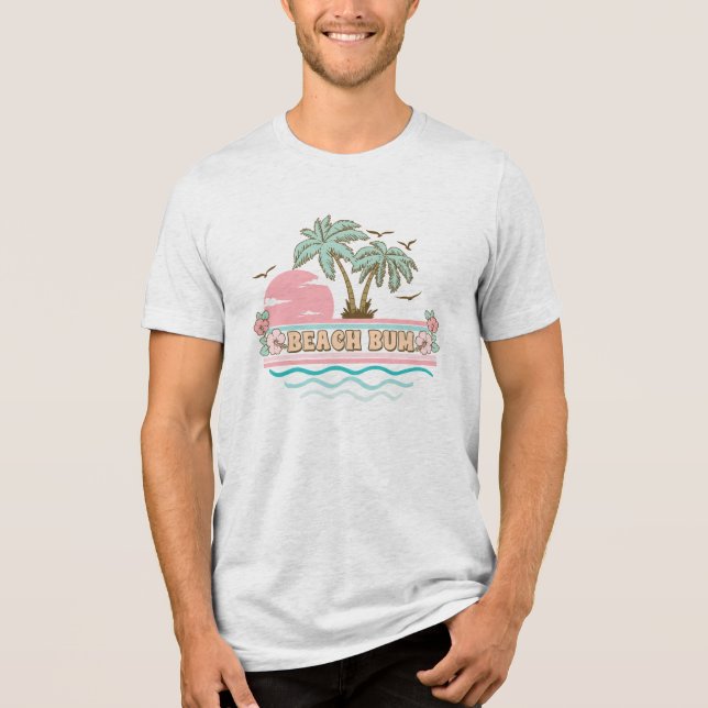 Retro Beach Bum Tropical Theme Palm Trees Tri-Blend Shirt (Front)