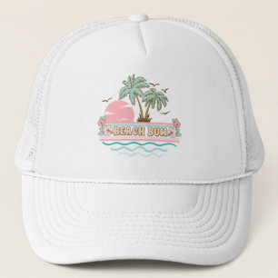 Retro Beach Bum Tropical Theme Palm Trees Trucker Hat