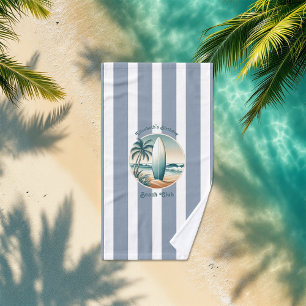 Retro Beach Club Birthday Custom Cabana Stripes Beach Towel