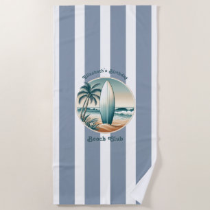 Retro Beach Club Birthday Custom Cabana Stripes Towel