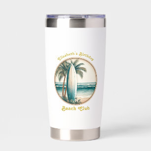 Retro Beach Club Surfboard Birthday Insulated Tumbler