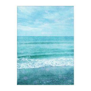 Retro Beach - Coastal Ocean Teal Blue Watercolor Acrylic Print