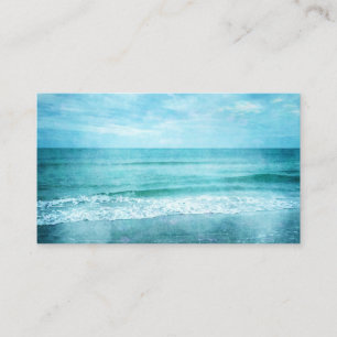 Retro Beach - Coastal Ocean Teal Blue Watercolor Business Card