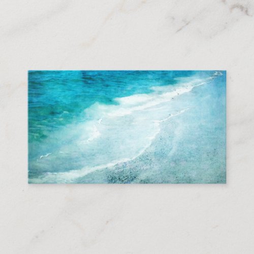 Retro Beach _ Coastal Ocean Teal Blue Watercolor Business Card