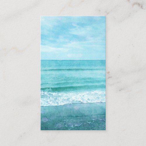 Retro Beach _ Coastal Ocean Teal Blue Watercolor Business Card