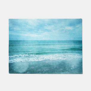 Retro Beach - Coastal Ocean Teal Blue Watercolor Doormat