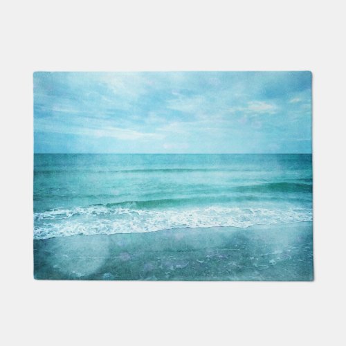 Retro Beach _ Coastal Ocean Teal Blue Watercolor Doormat