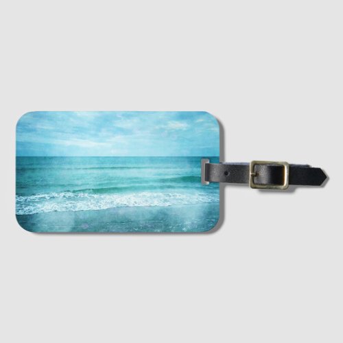 Retro Beach _ Coastal Ocean Teal Blue Watercolor Luggage Tag