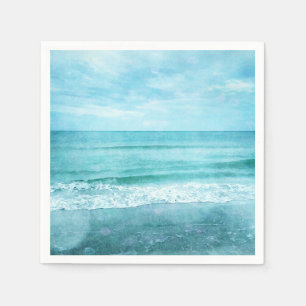 Retro Beach - Coastal Ocean Teal Blue Watercolor Napkins