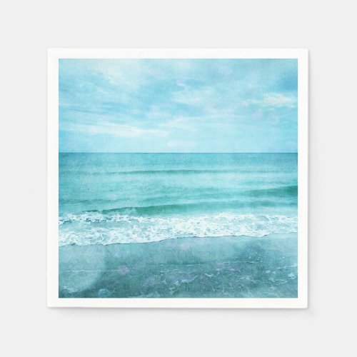 Retro Beach _ Coastal Ocean Teal Blue Watercolor Napkins