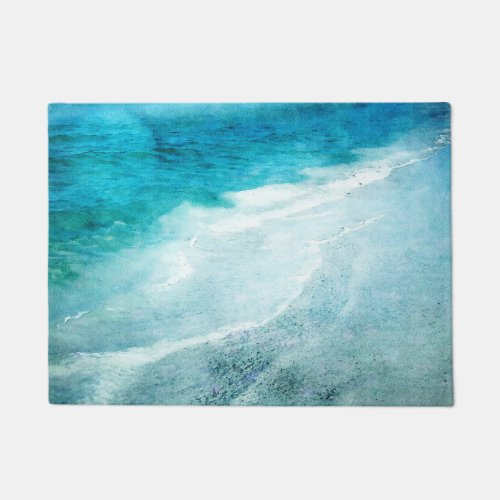 Retro Beach _ Coastal Teal Blue Ocean Watercolor Doormat