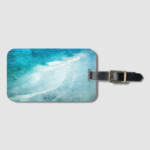 Retro Beach _ Coastal Teal Blue Ocean Watercolor Luggage Tag