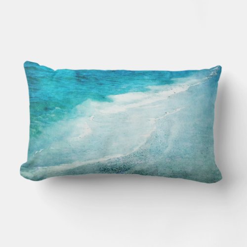 Retro Beach _ Coastal Teal Blue Ocean Watercolor Lumbar Pillow