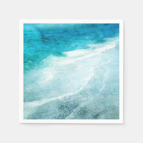Retro Beach _ Coastal Teal Blue Ocean Watercolor Napkins