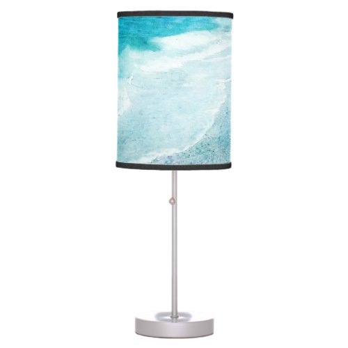 Retro Beach _ Coastal Teal Blue Ocean Watercolor Table Lamp