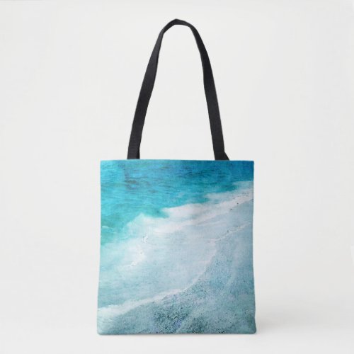 Retro Beach _ Coastal Teal Blue Ocean Watercolor Tote Bag