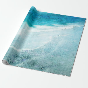Retro Beach - Coastal Teal Blue Ocean Watercolor Wrapping Paper