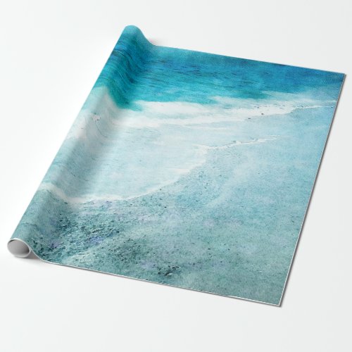 Retro Beach _ Coastal Teal Blue Ocean Watercolor Wrapping Paper