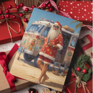 Retro Beach Cool Santa  Holiday Card