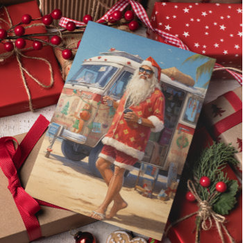 Retro Beach Cool Santa  Holiday Card by ColorFlowCreations at Zazzle