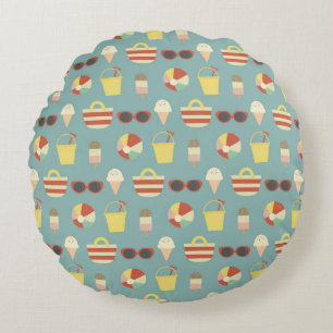 Retro Beach Days and Polka Dots Round Pillow