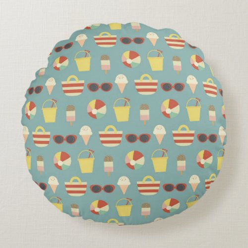 Retro Beach Days and Polka Dots  Round Pillow