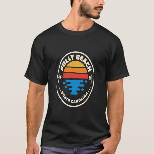 Retro Beach Emblem Folly Beach South Carolina Surf T_Shirt