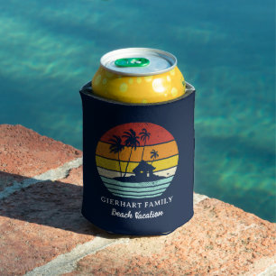 Retro Beach Family Coastal Vacation Script Can Cooler