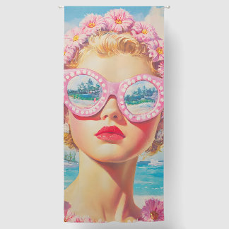 Retro Beach Girl with Floral Sunglasses Blackout Curtains
