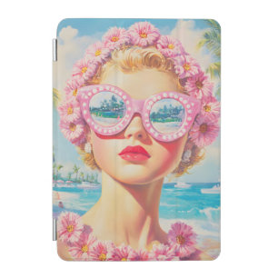 Retro Beach Girl with Floral Sunglasses iPad Mini Cover