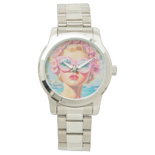 Retro Beach Girl with Floral Sunglasses Watch