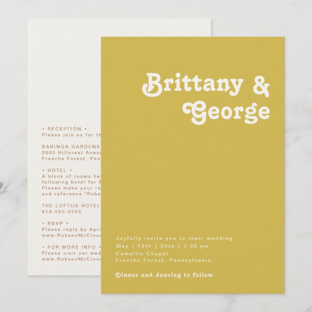 Retro Beach | Gold All In One Wedding Invitation (Front/Back)