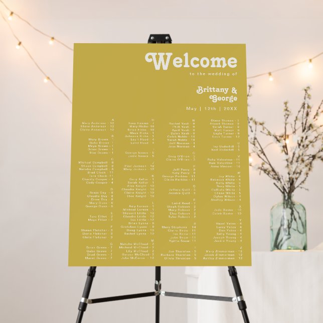 Retro Beach | Gold Alphabetical Seating Chart Foam Board (In Situ (Stand))