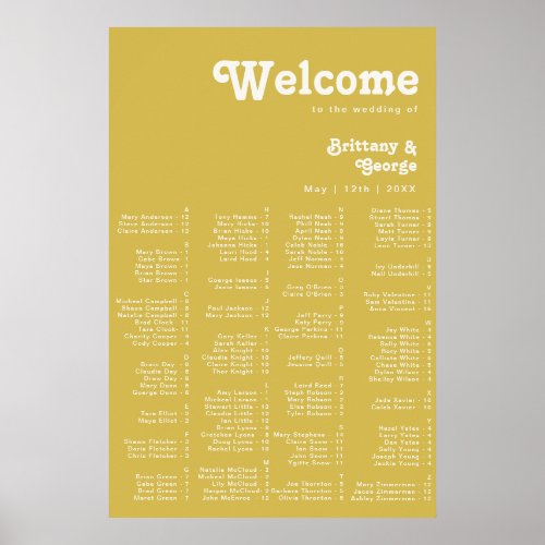 Retro Beach  Gold Alphabetical Seating Poster