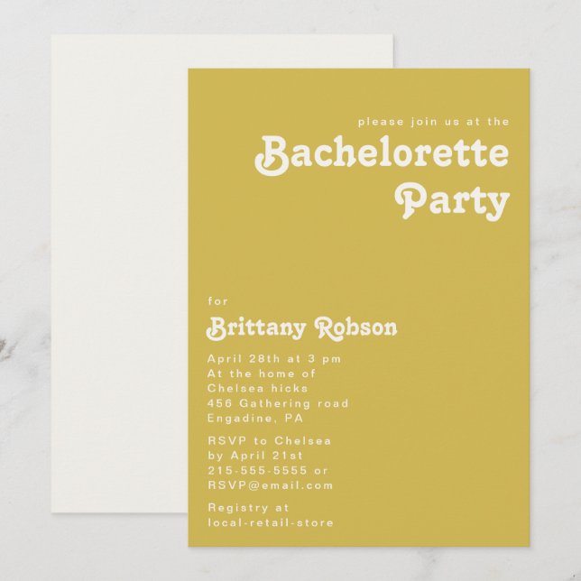 Retro Beach | Gold Bachelorette Party Invitation (Front/Back)