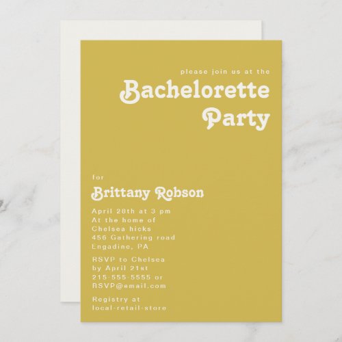 Retro Beach  Gold Bachelorette Party Invitation