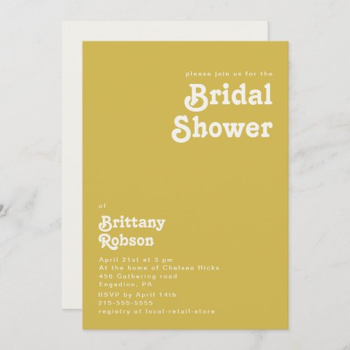 Retro Beach  Gold Bridal Shower Invitation