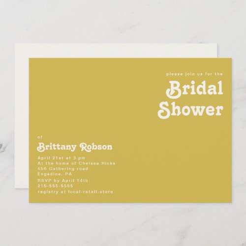 Retro Beach  Gold Horizontal Bridal Shower Invitation