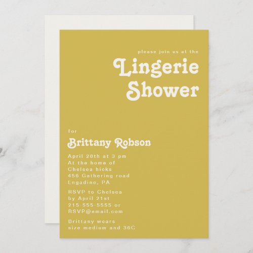 Retro Beach  Gold Lingerie Shower Invitation