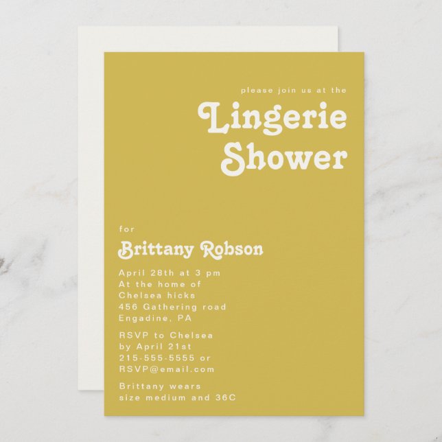 Retro Beach | Gold Lingerie Shower Invitation (Front/Back)