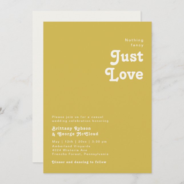 Retro Beach | Gold Nothing Fancy Wedding Invitation (Front/Back)