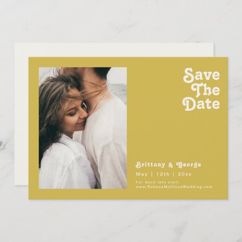 Retro Beach  Gold Photo Horizontal Save The Date