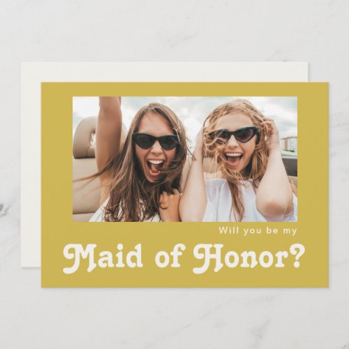 Retro Beach Gold Photo Maid of Honor Proposal Card