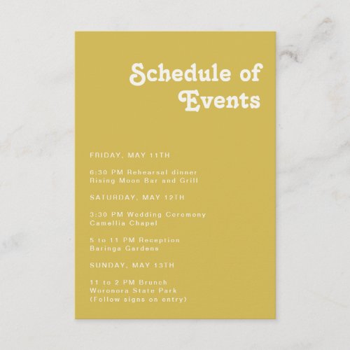 Retro Beach  Gold Schedule of Events Enclosure Card