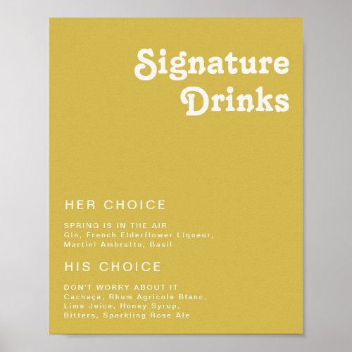 Retro Beach  Gold Signature Drinks Sign