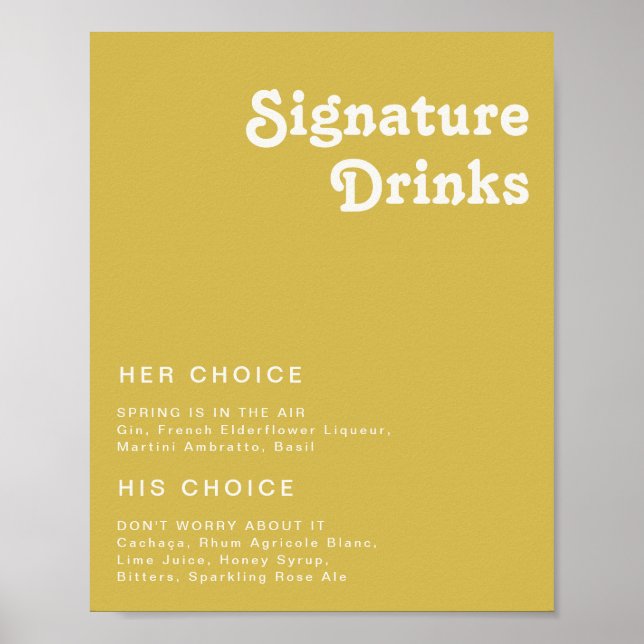 Retro Beach | Gold Signature Drinks Sign (Front)